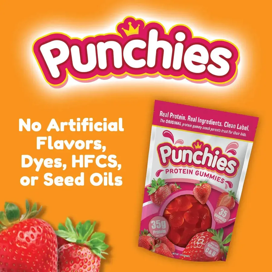 Best protein gummies for kids: Punchies protein gummies with no artificial flavors, dyes, HFCS or seed oils